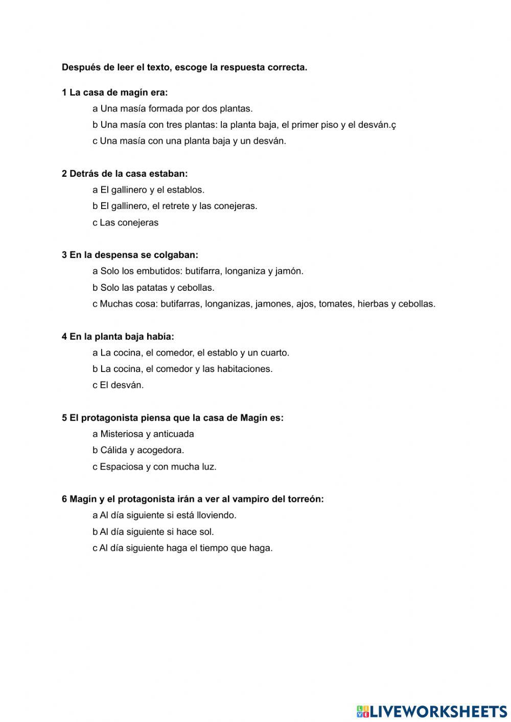 Prueba comprensión lectora La casa de Magín