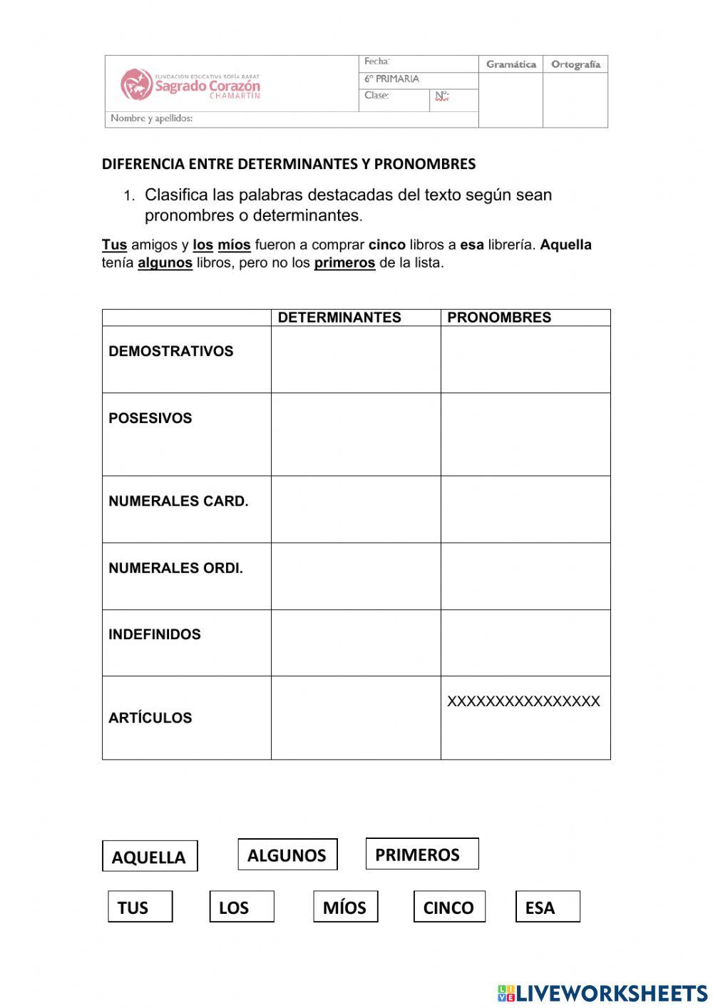 Diferencia entre pronombres y determinantes