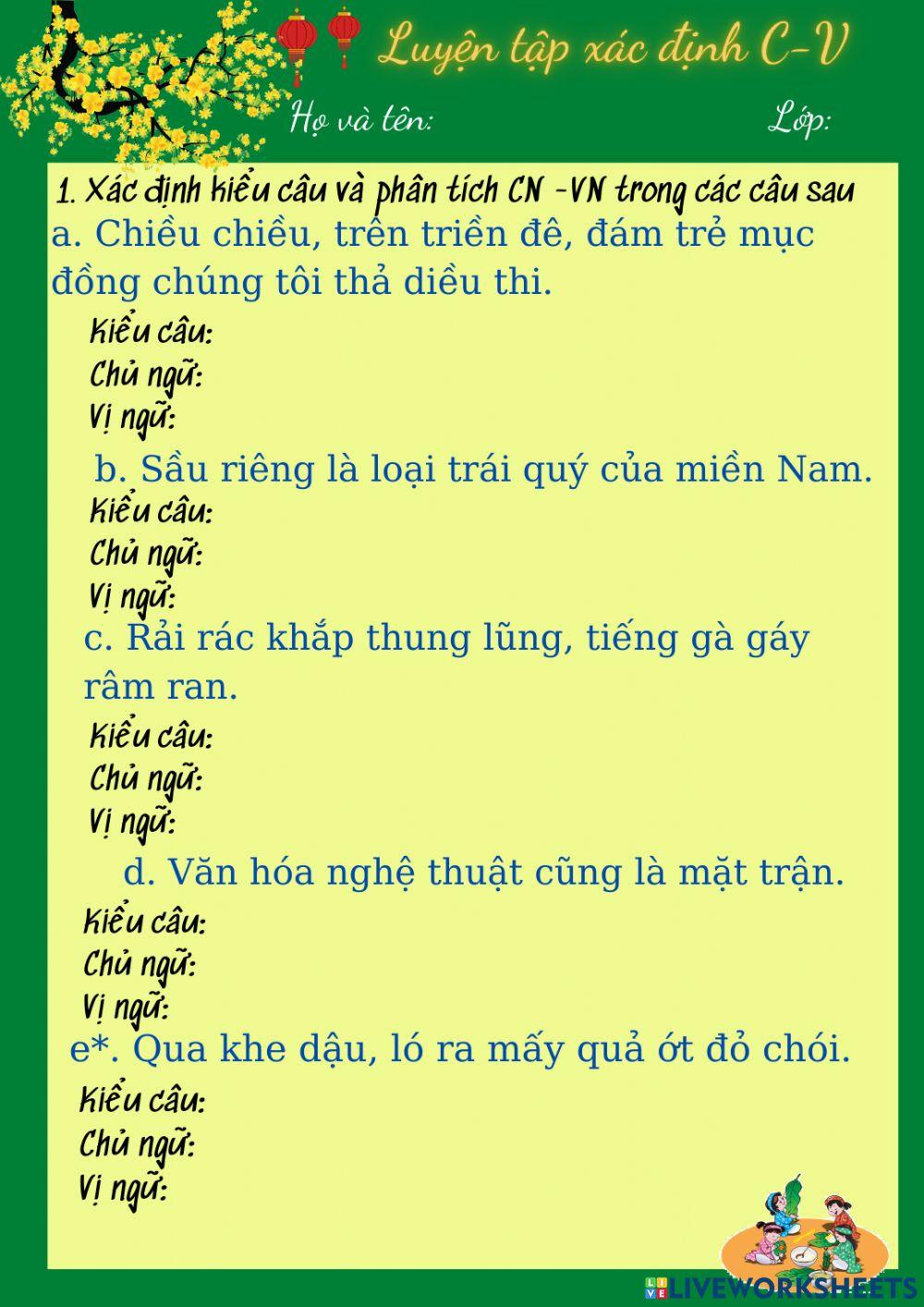 Luyện tạp xác định c-v