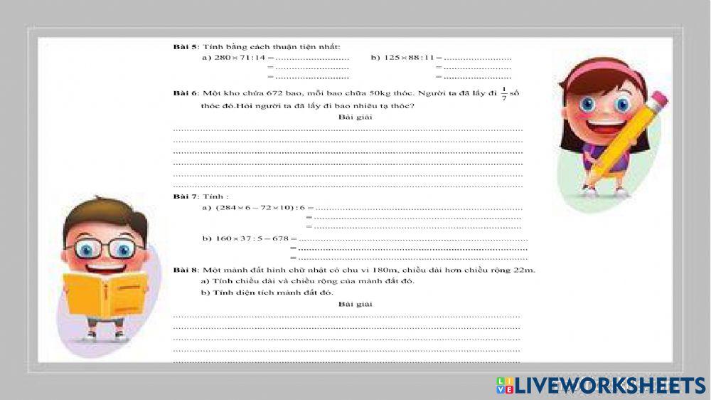 phiếu bài tập tuần 14 toán lớp 4