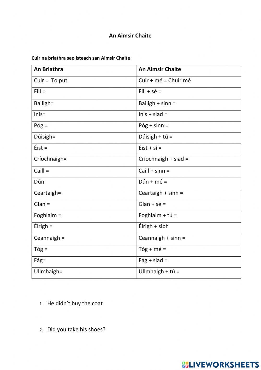 An Aimsir Chaite | LiveWorksheets | 1824195