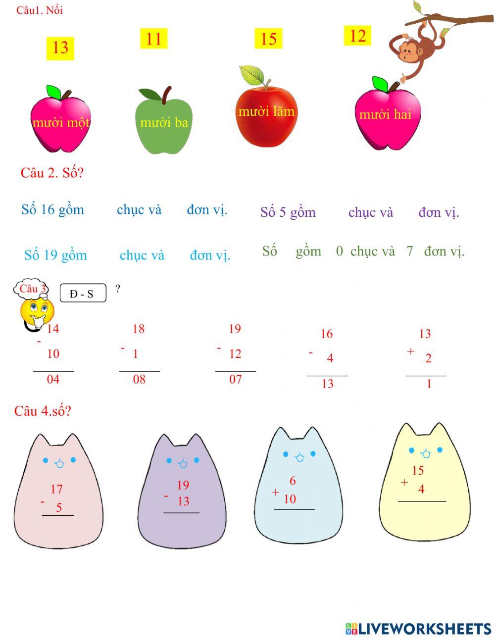 Phép trừ ko nhớ pv 20