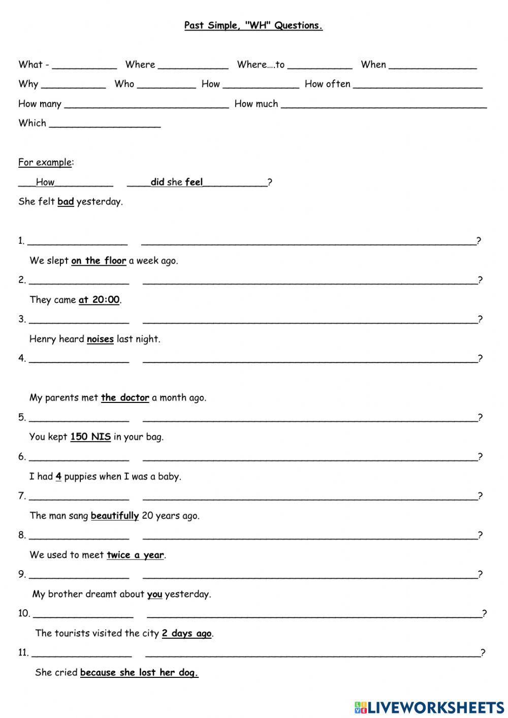 Past Simple WH Questions 7th Grade