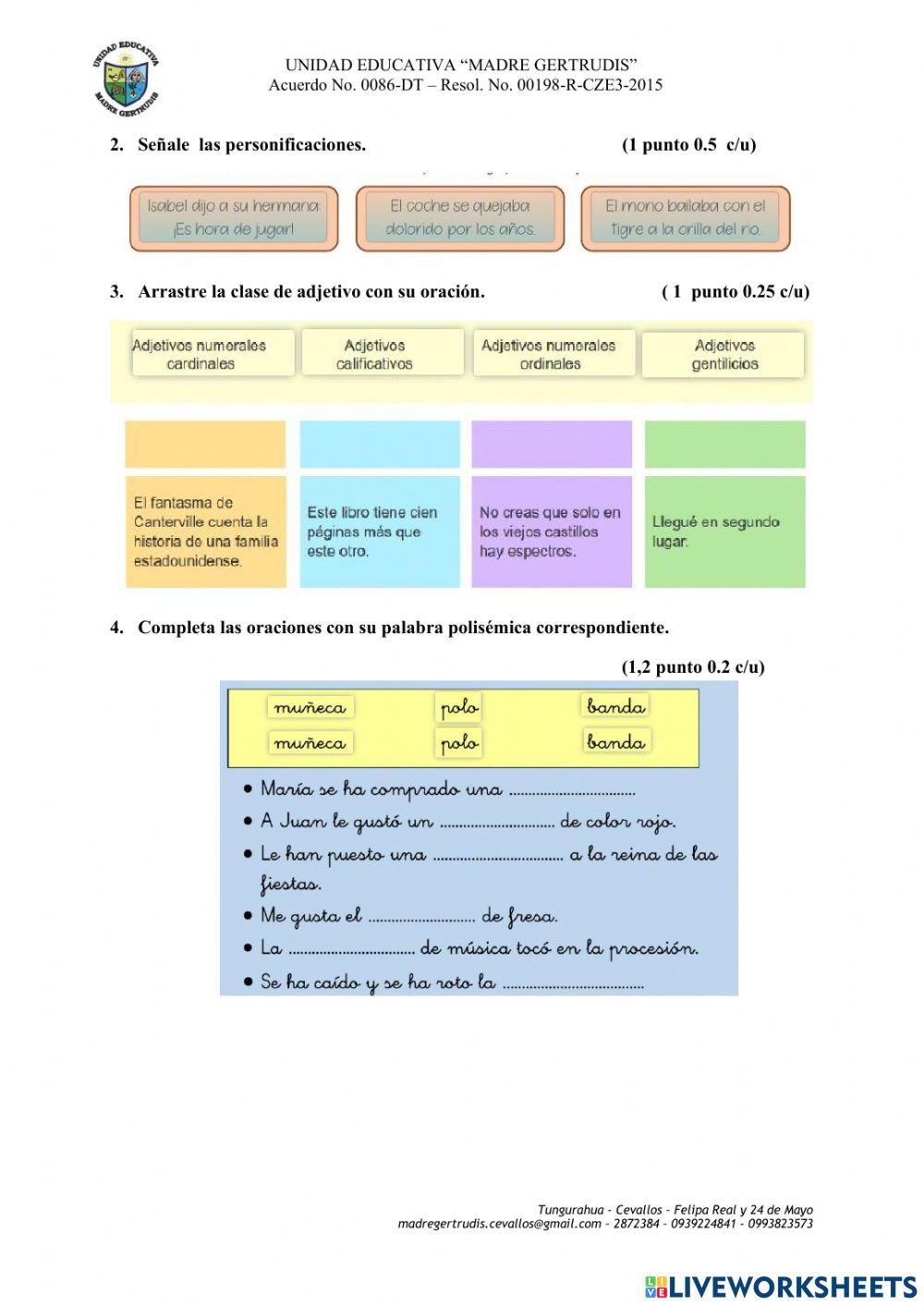 Evaluacion de lengua y literatura sexto