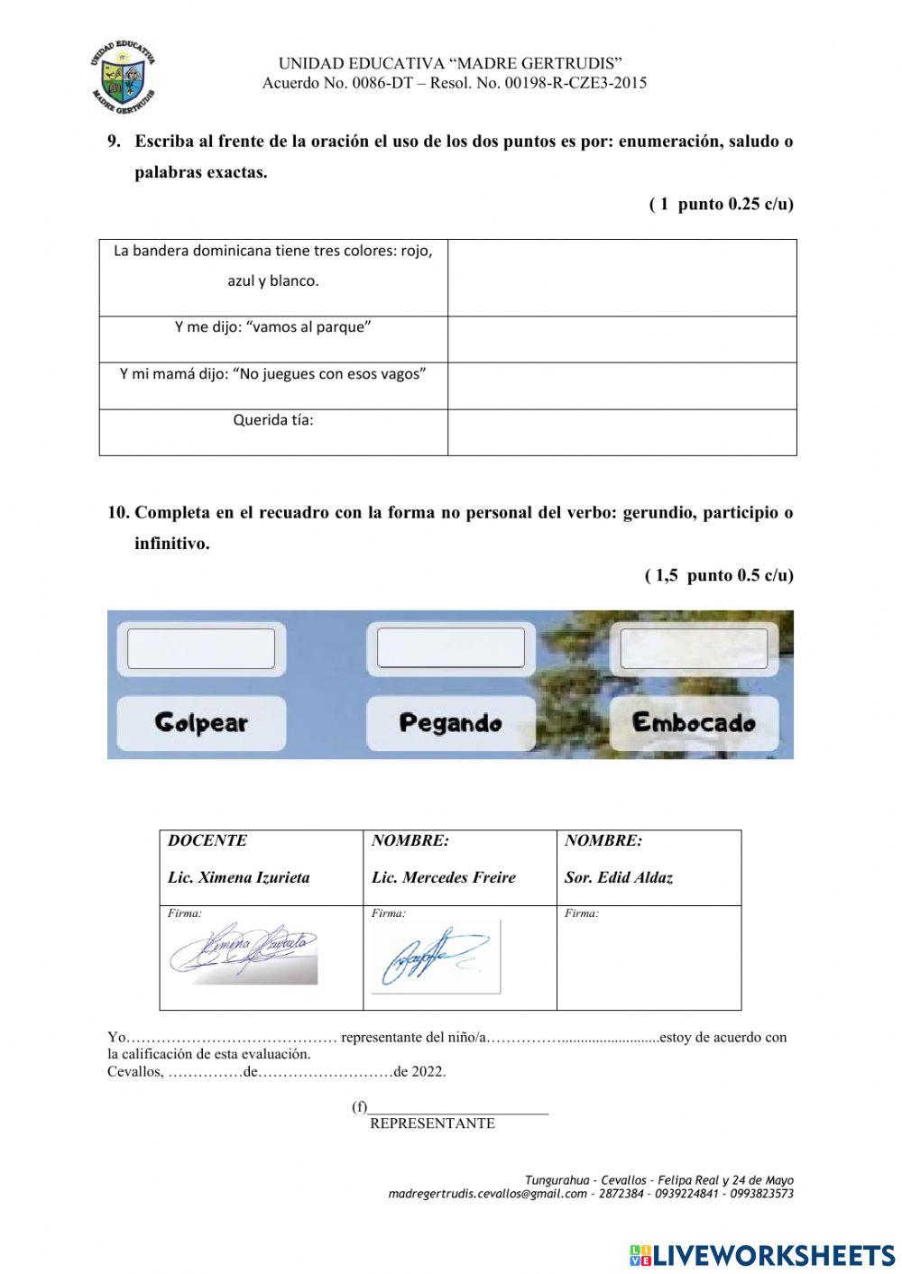 Evaluacion de lengua y literatura sexto