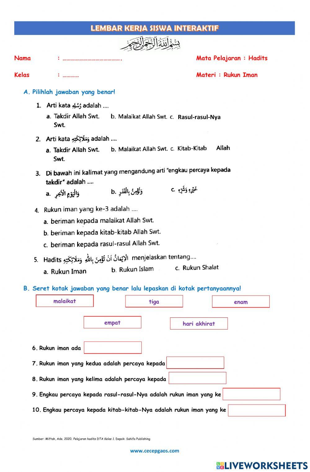 LKPD Interaktif Hadits Tentang Rukun Iman