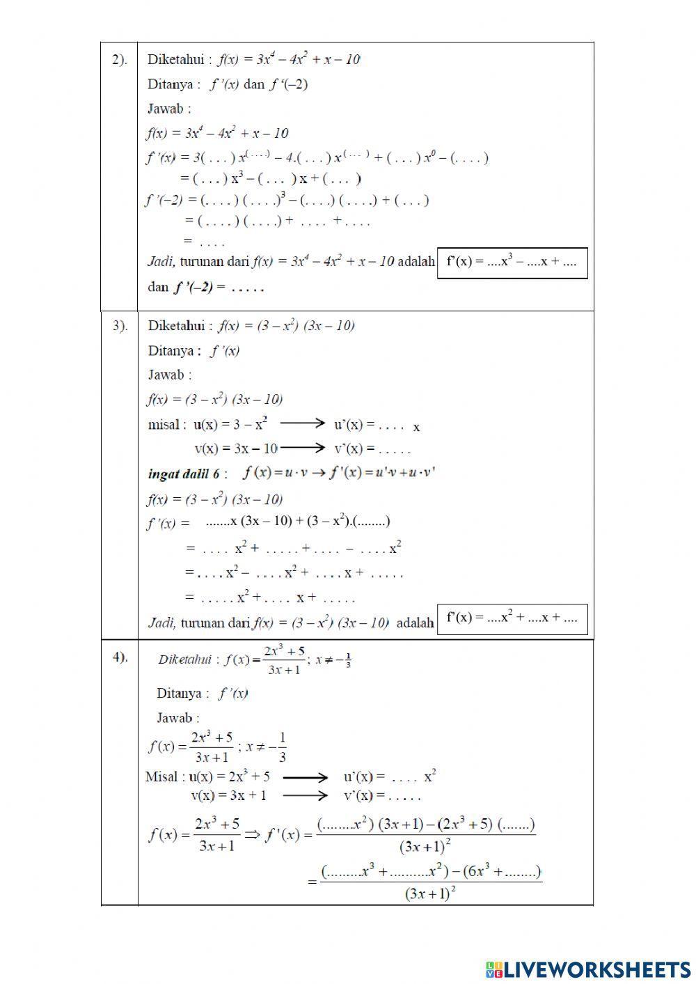 LKPD Turunan Fungsi aljabar