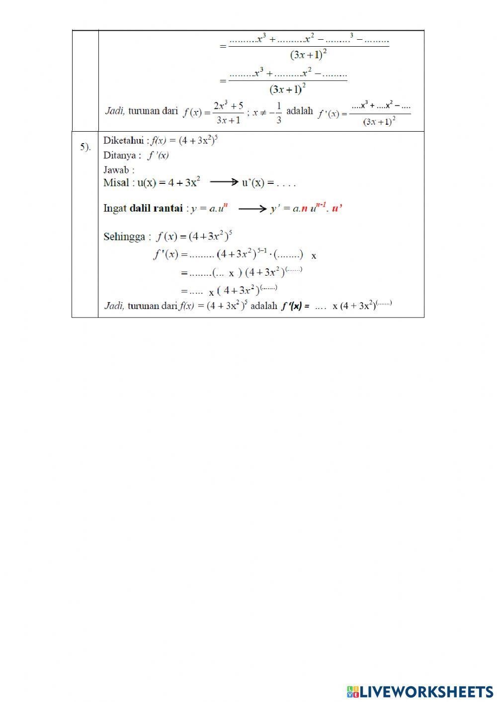 LKPD Turunan Fungsi aljabar