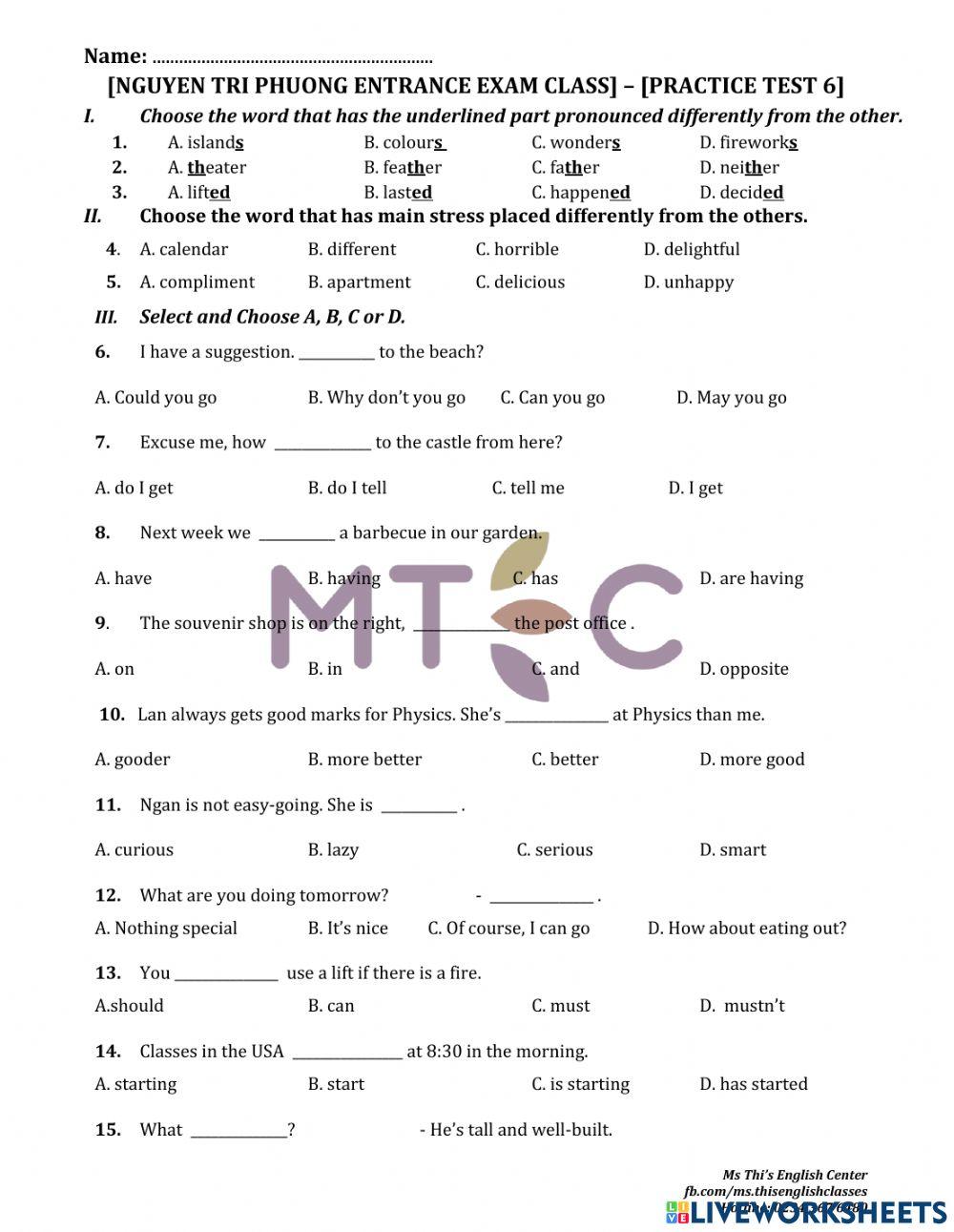 Grammar - practice test no 6