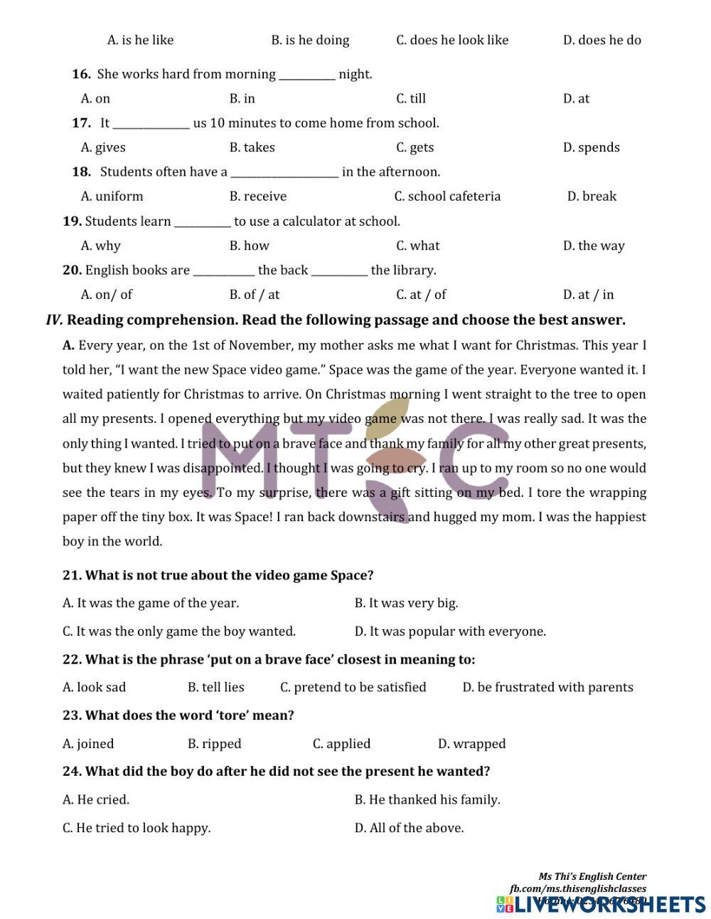 Grammar - practice test no 6