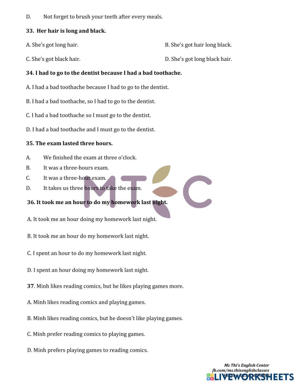 Grammar - practice test no 6