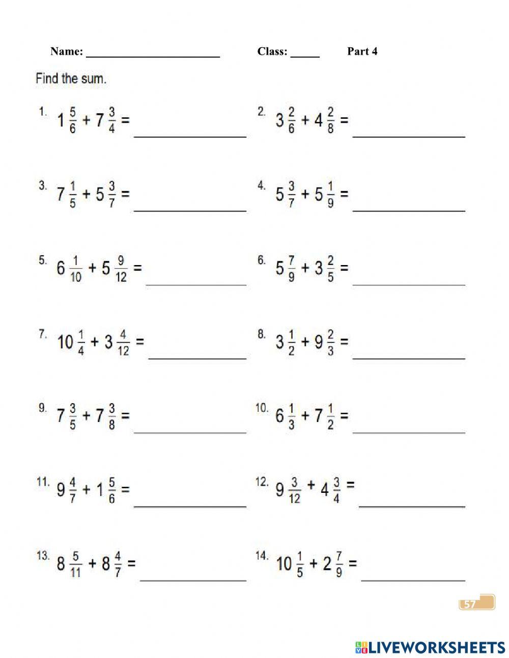 Fractions Addition of Mixed Numbers with Uncommon Denominators