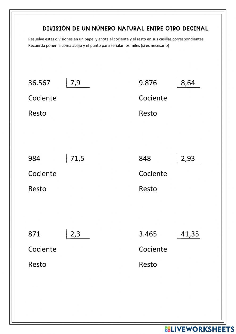 Divisiones decimales