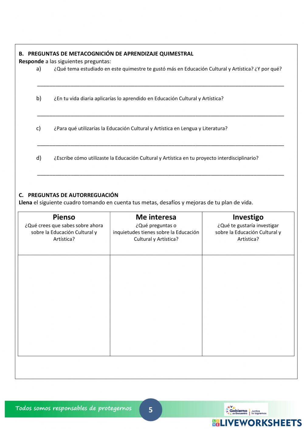 Evaluación de Educación Cultural y Artística 10