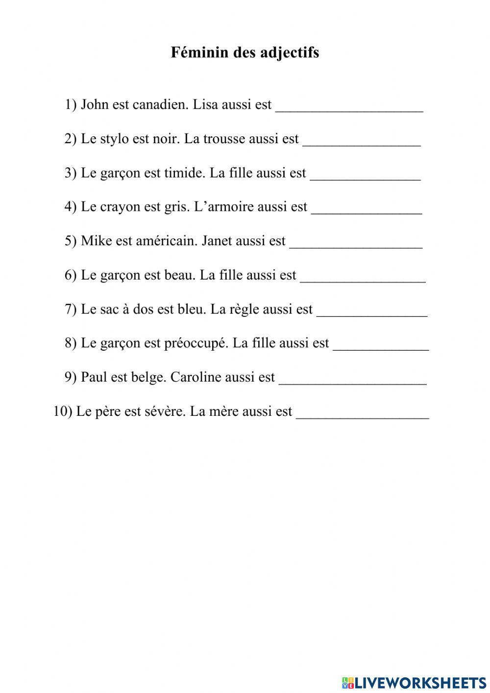 Féminin des adjectifs