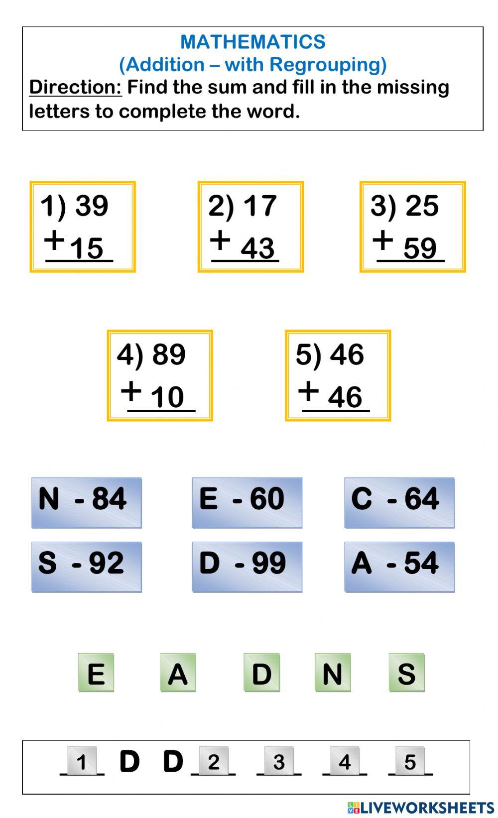 2-Digit Addition with Regrouping