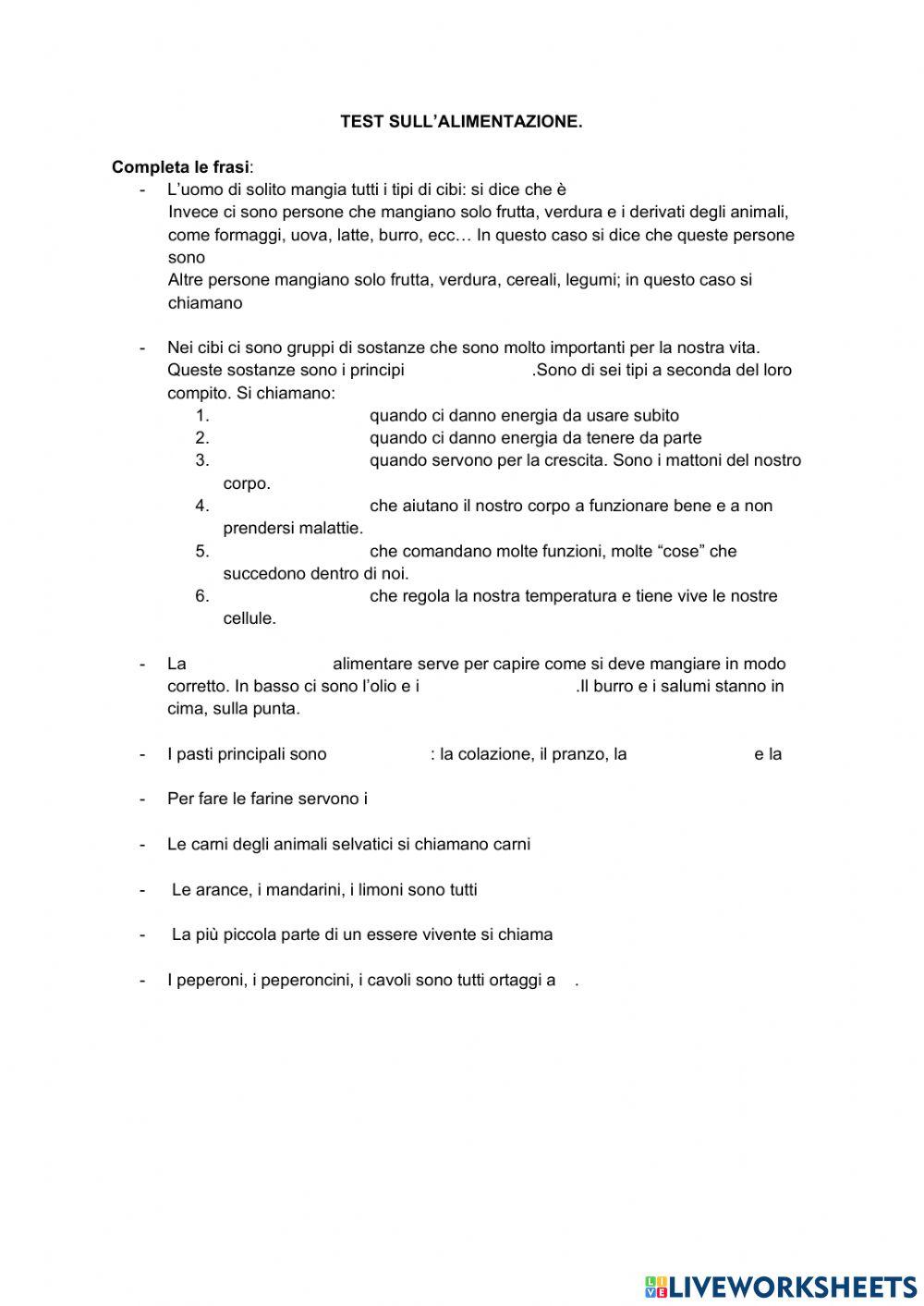 Alimentazione e principi nutritivi