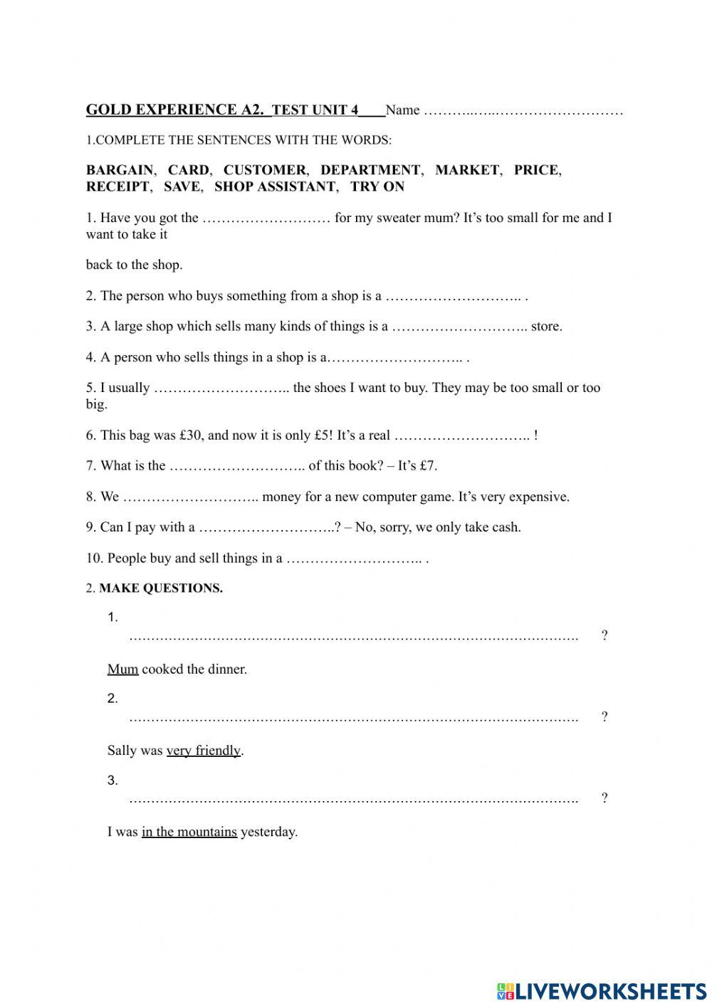 Gold experience Unit 4 Test