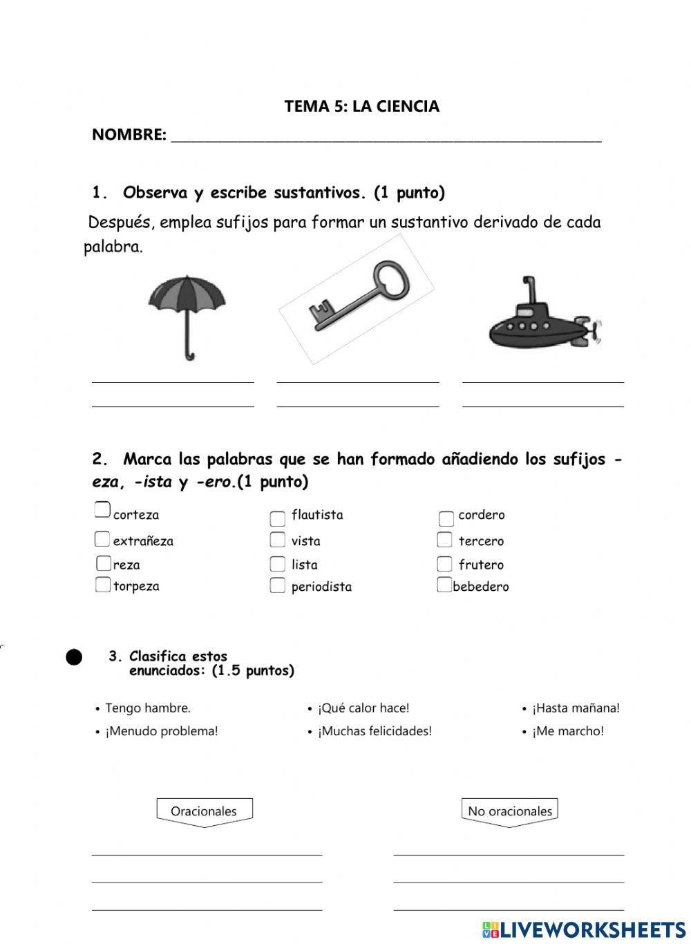 Control tema 5 lengua