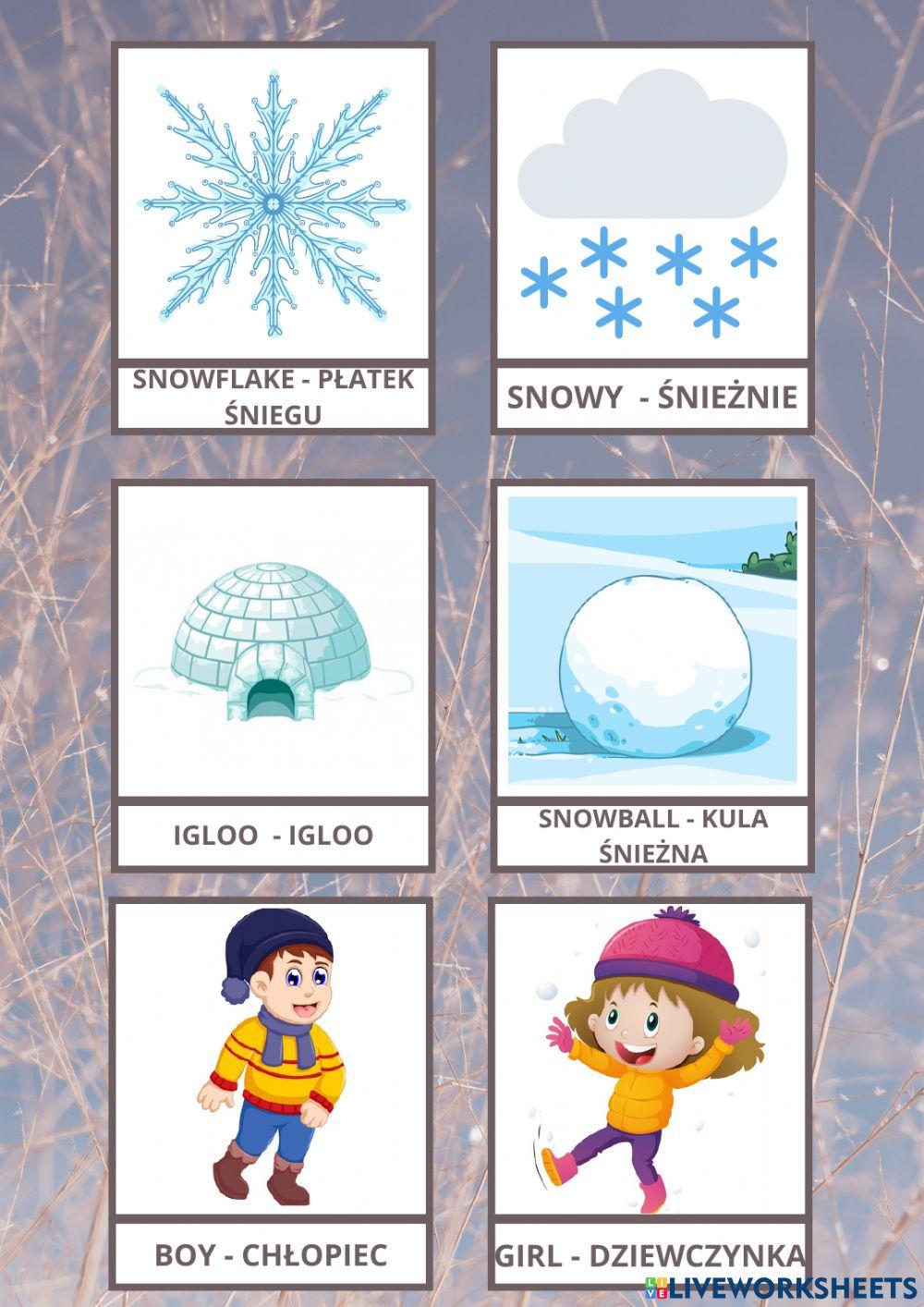 Winter - Zima - Słownik - Dictionary (gr. 5-6 latków) worksheet | Live ...