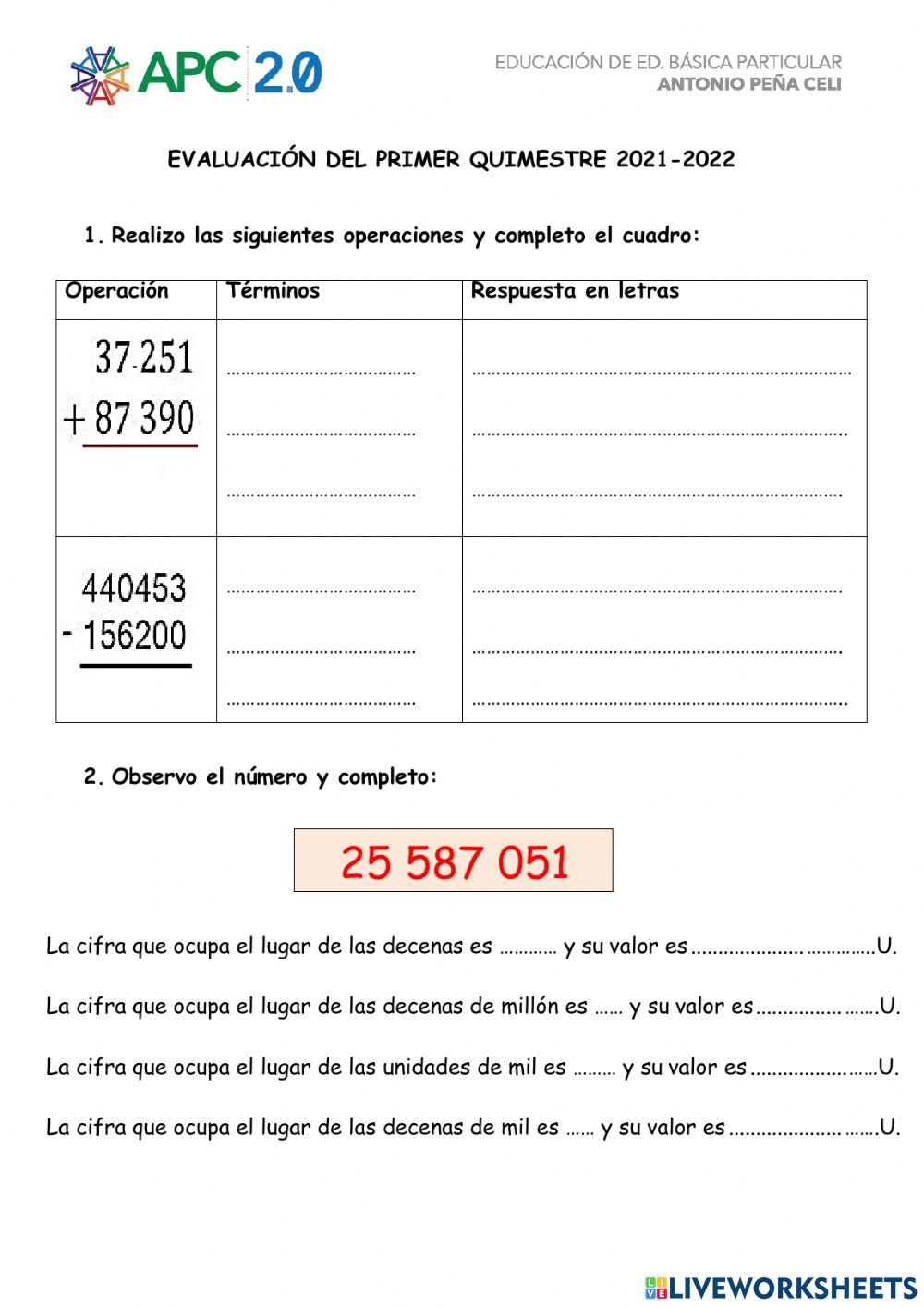 Evaluación quimestral