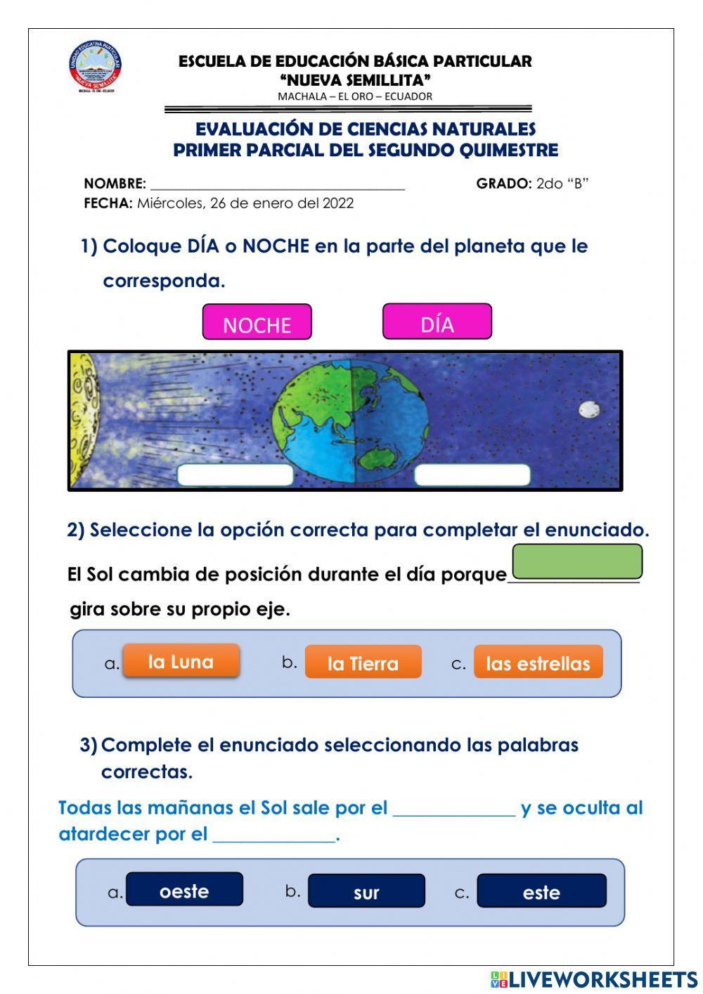 Evaluación de ciencias naturales