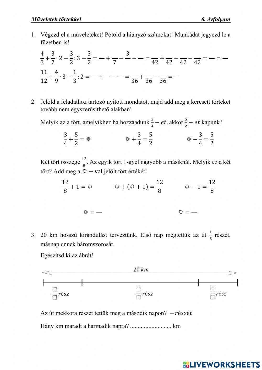 Műveletek törtekkel