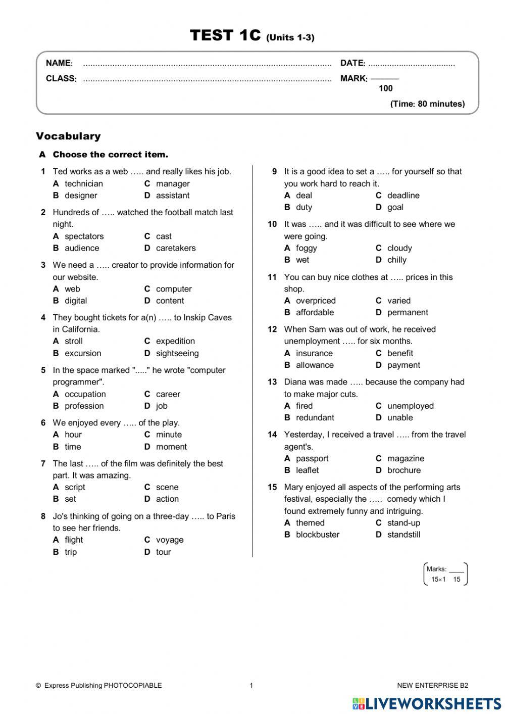 Test 1C (Units 1-3) New B2 Enterprise