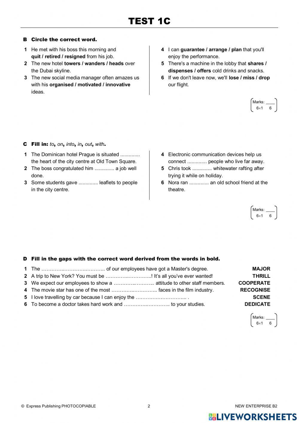 Test 1C (Units 1-3) New B2 Enterprise