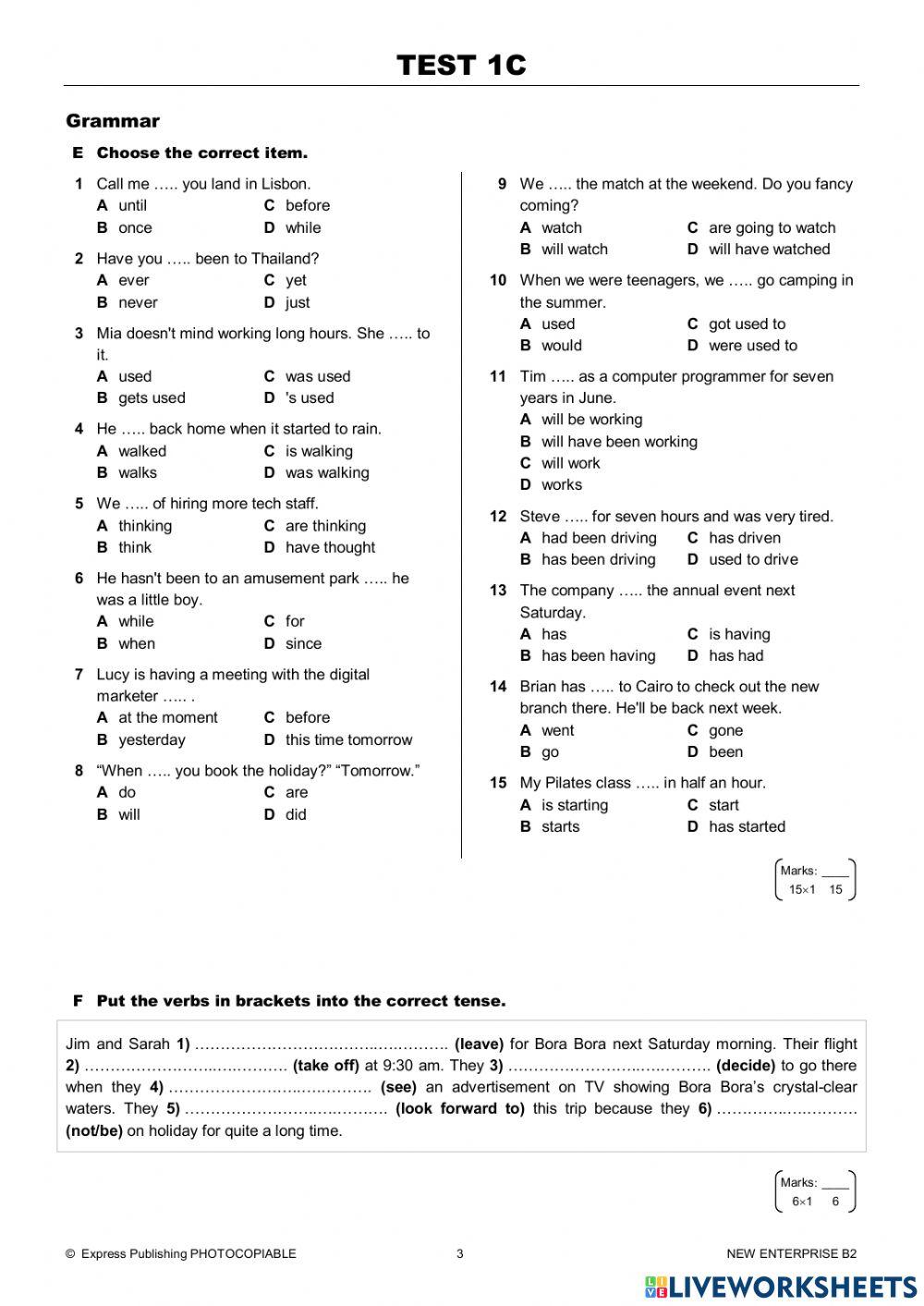 Test 1C (Units 1-3) New B2 Enterprise