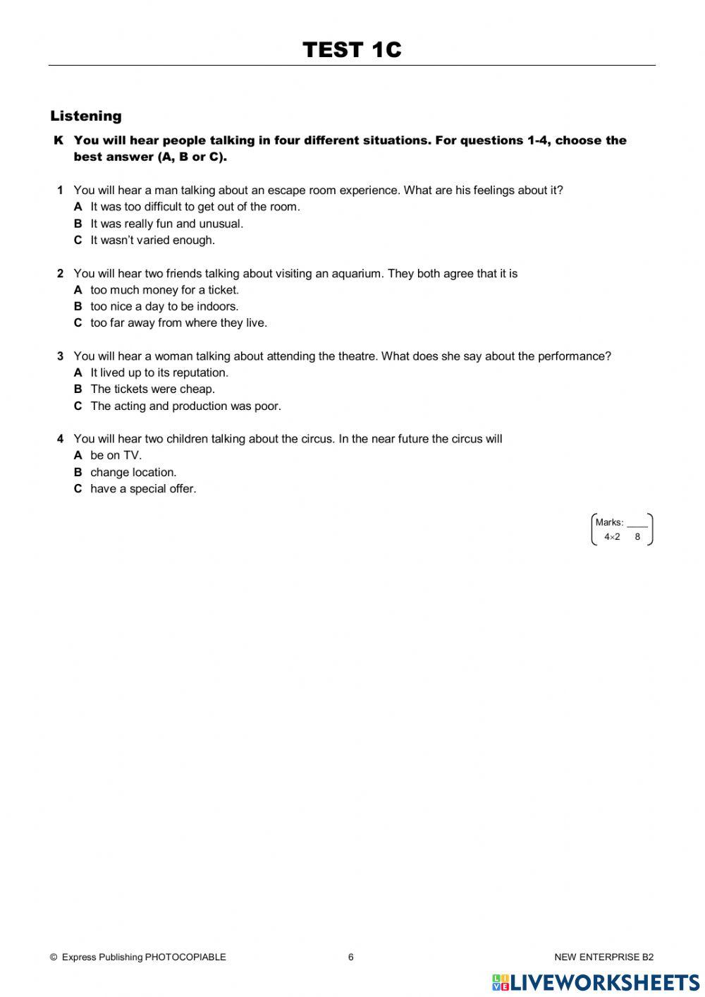 Test 1C (Units 1-3) New B2 Enterprise