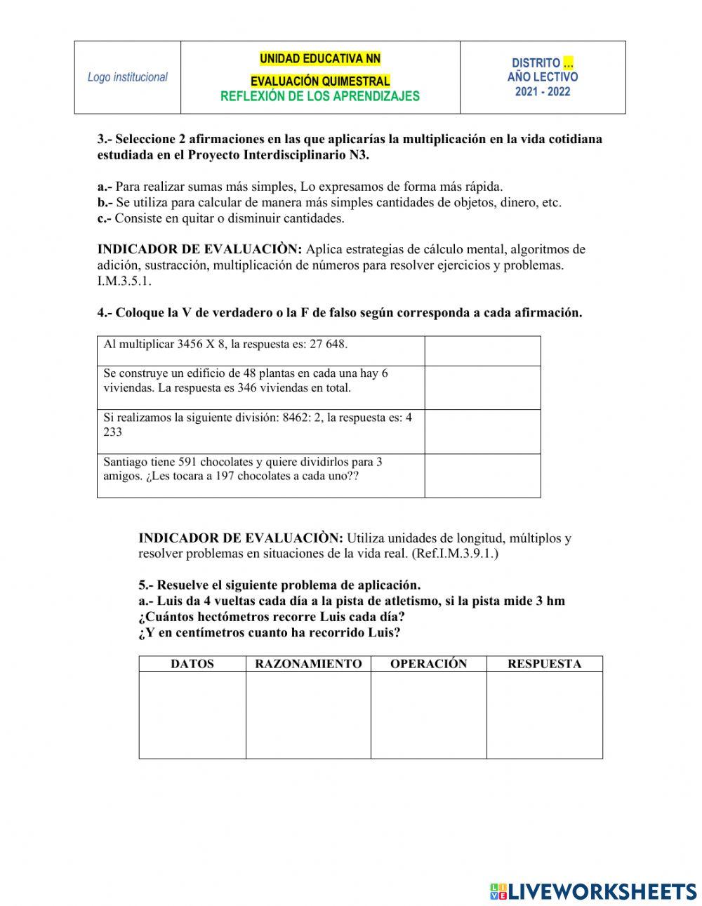 Evaluación de Matemática