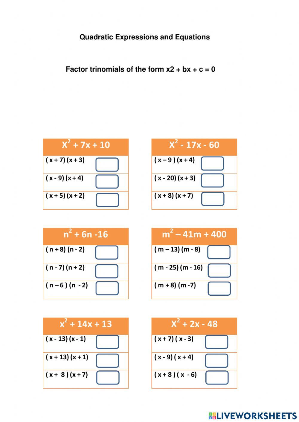 Solving x-2 + bx + c - 0