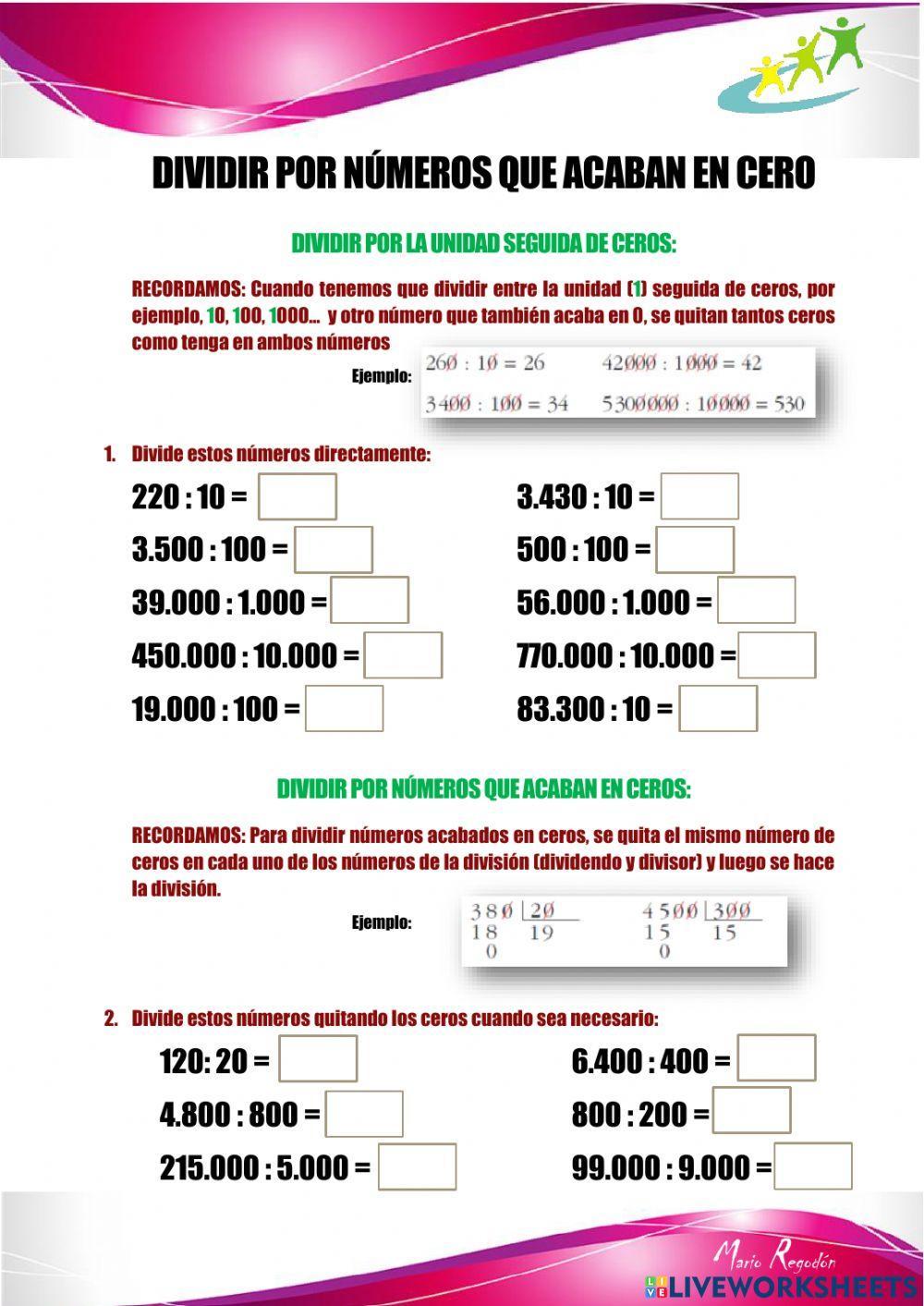 Dividir números acabados en ceros