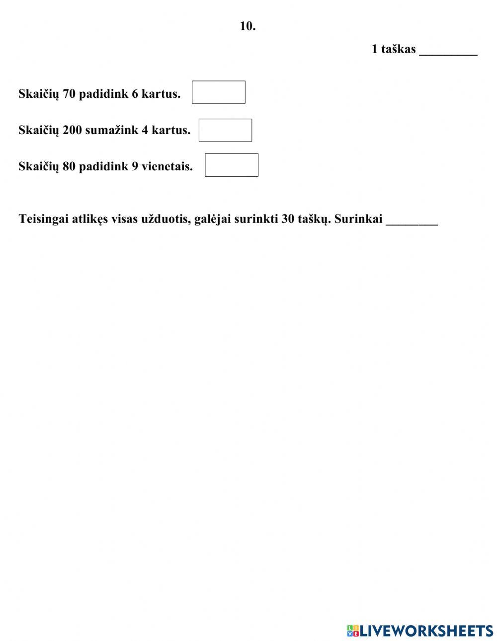 Matematikos testas Nr. 5 3kl