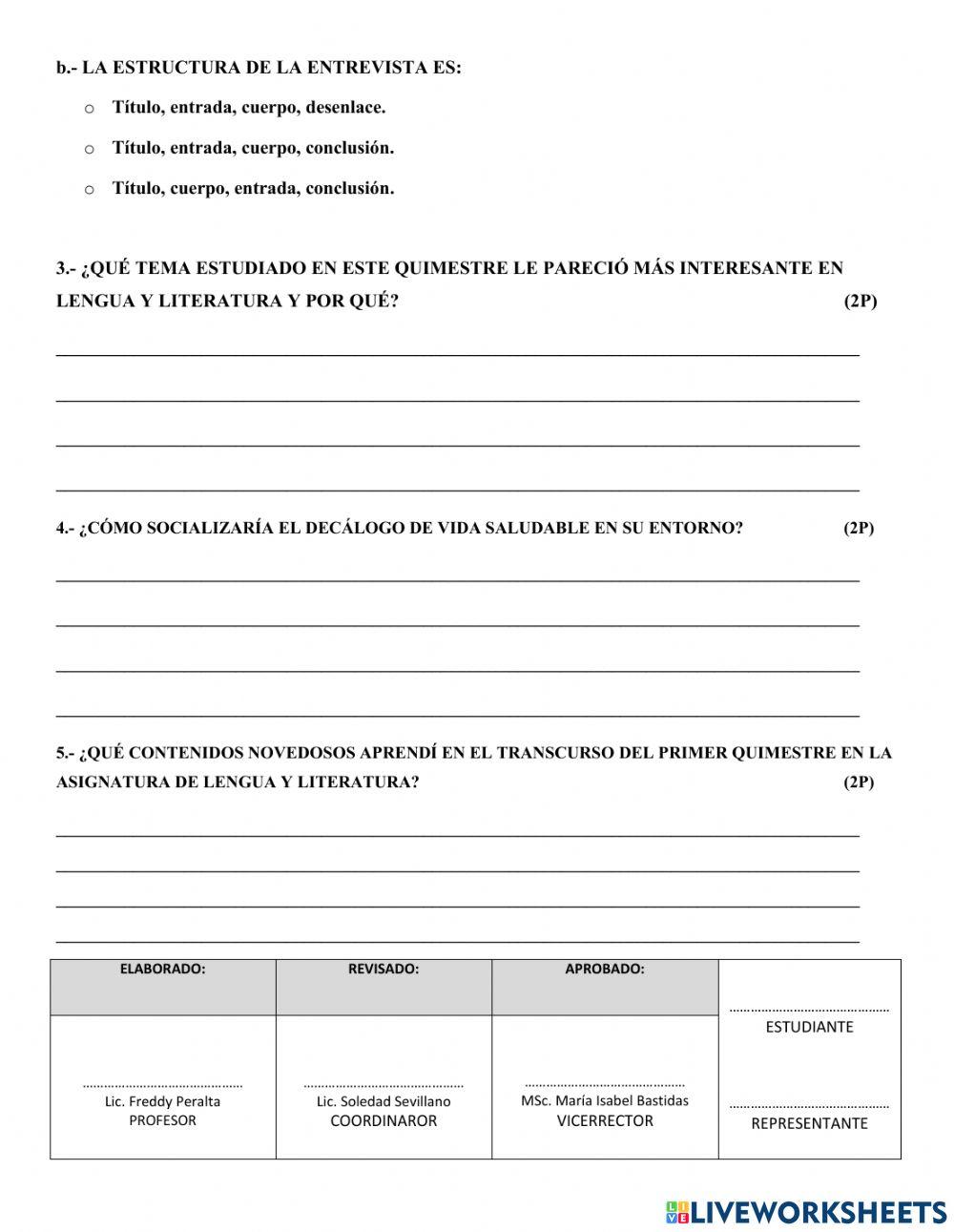 Examen Primer Q Lengua octavo lux