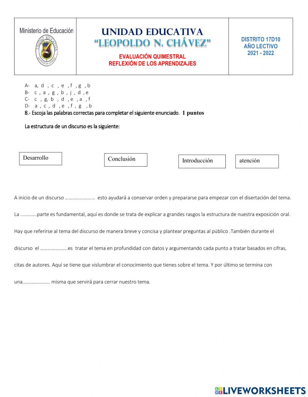 Evaluacion de lengua y literatura