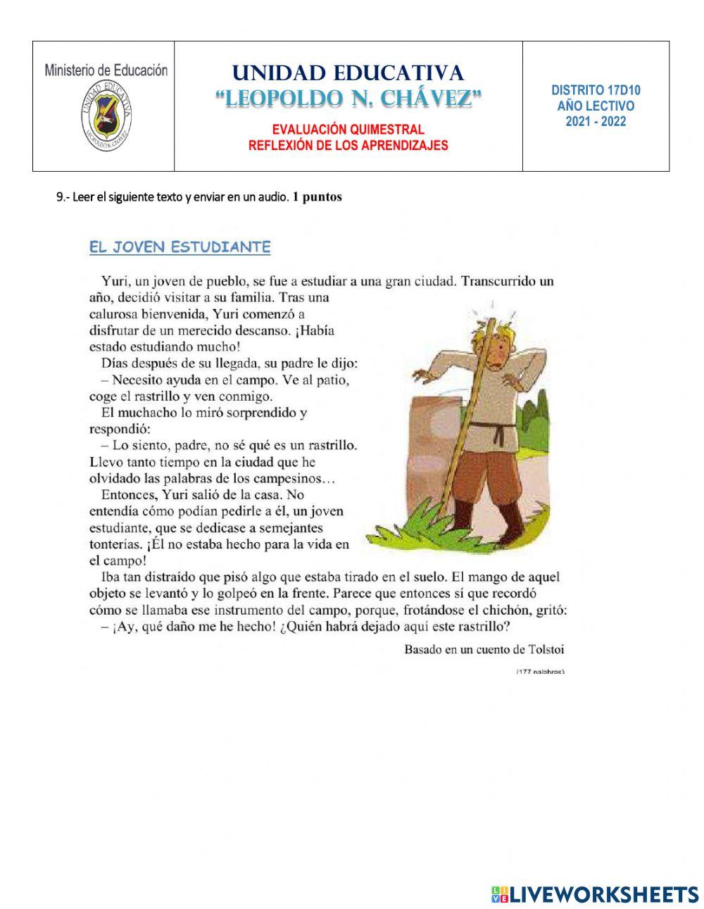 Evaluacion de lengua y literatura