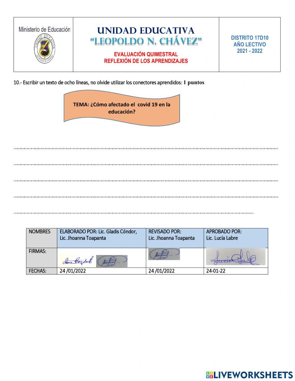 Evaluacion de lengua y literatura