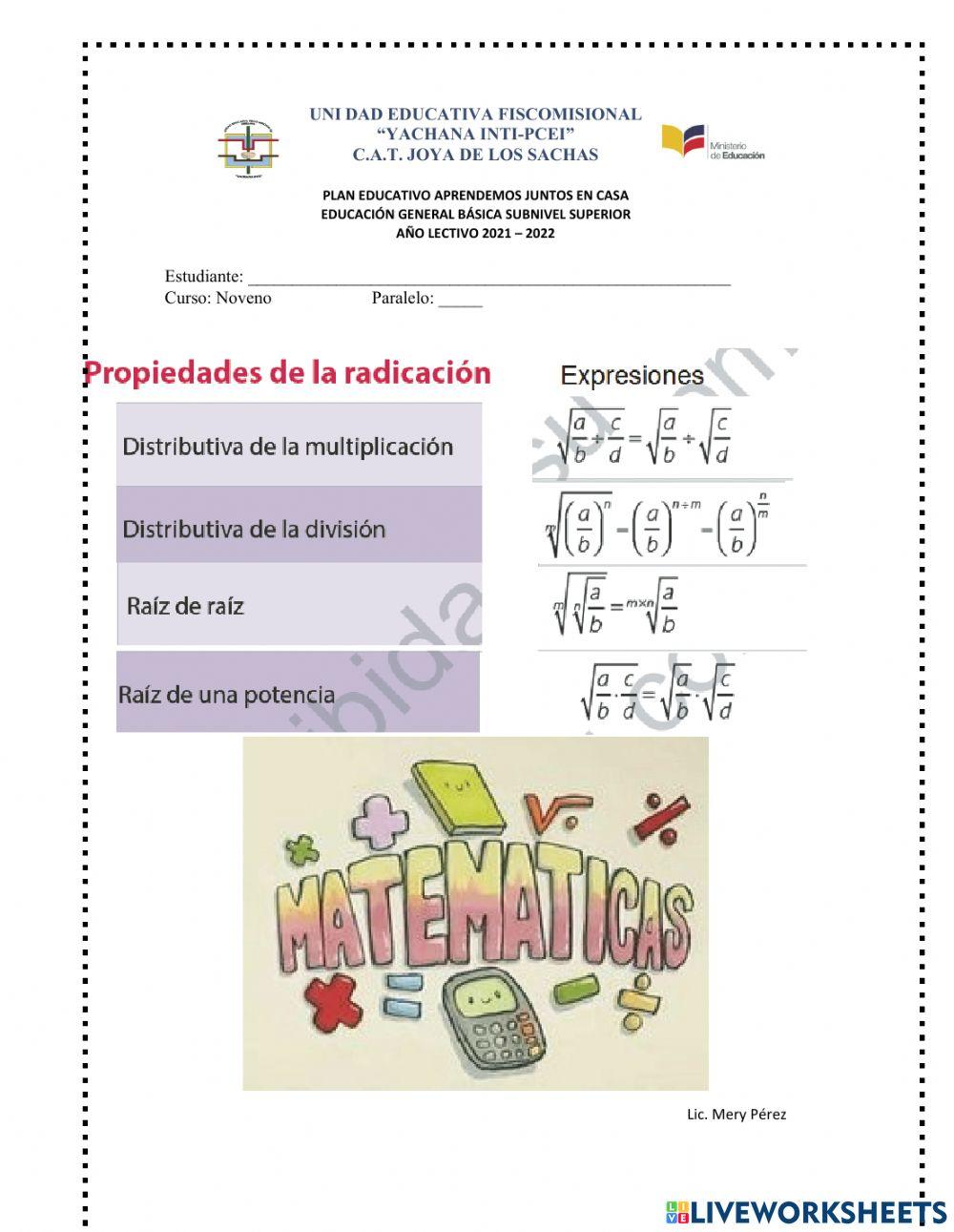 Propiedades de la radicación