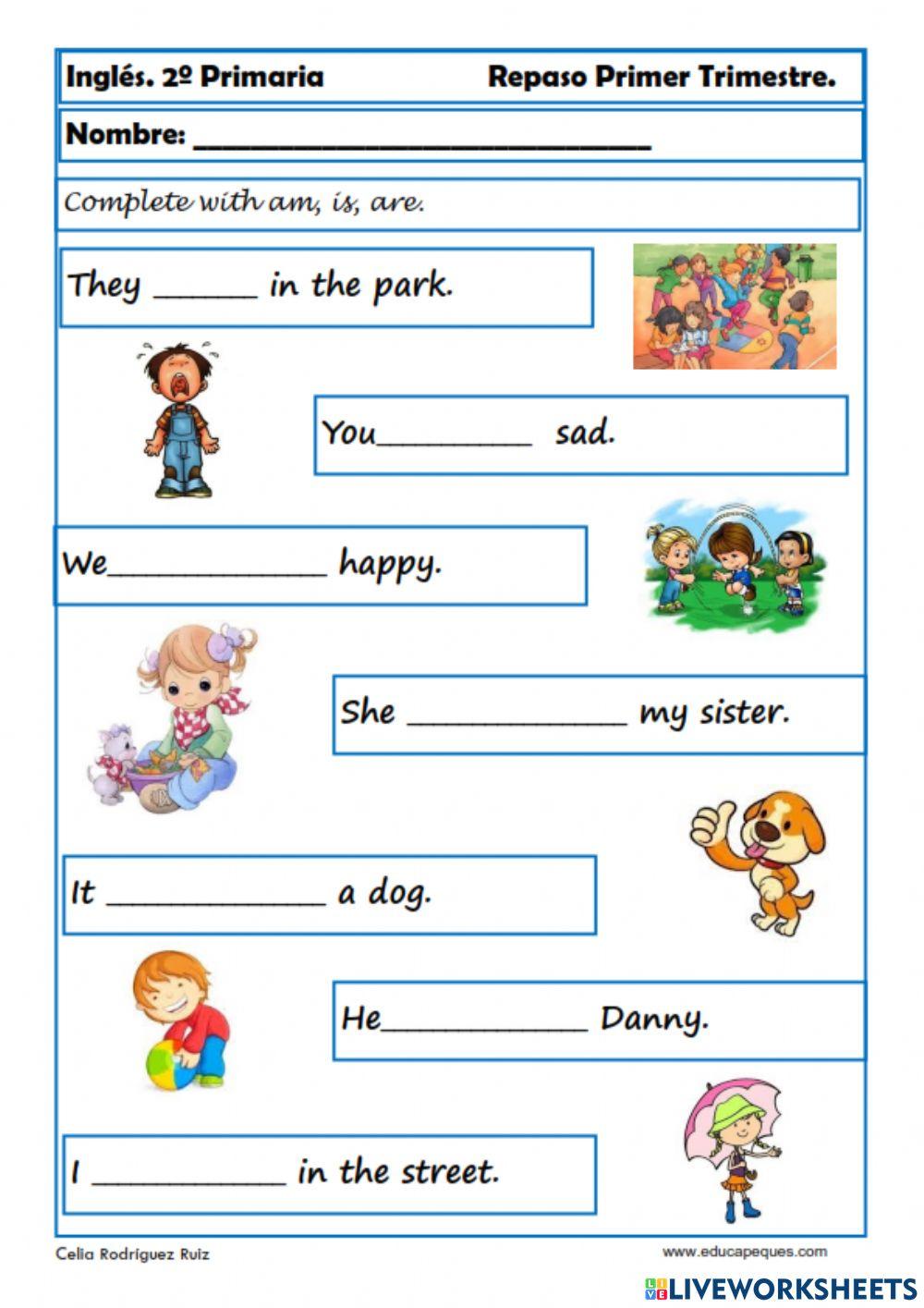 Hoja 1 de diagnóstico de inglés de 3° Primaria