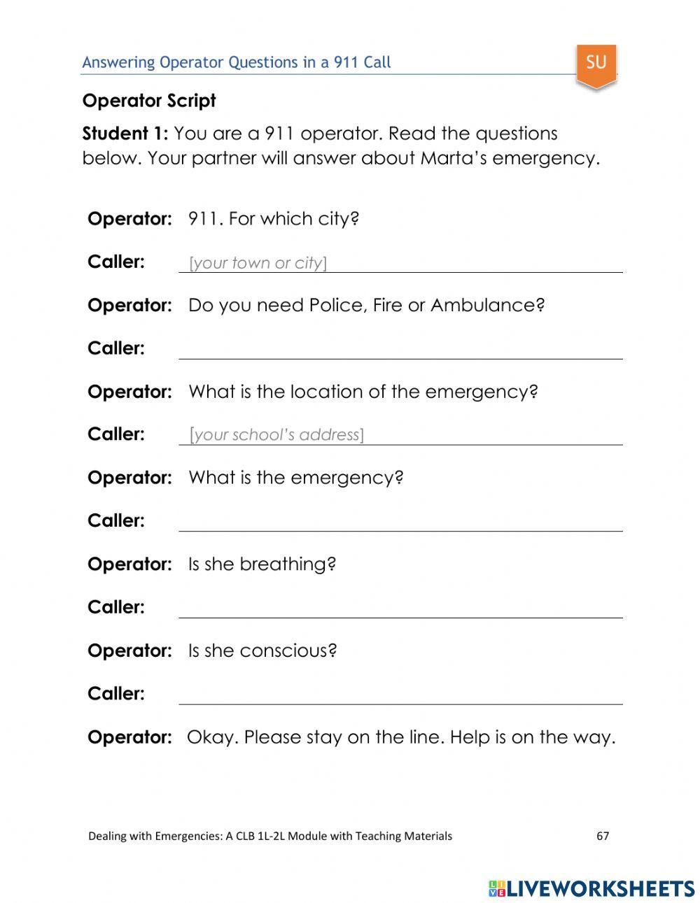 Answering 911 Operator's questions