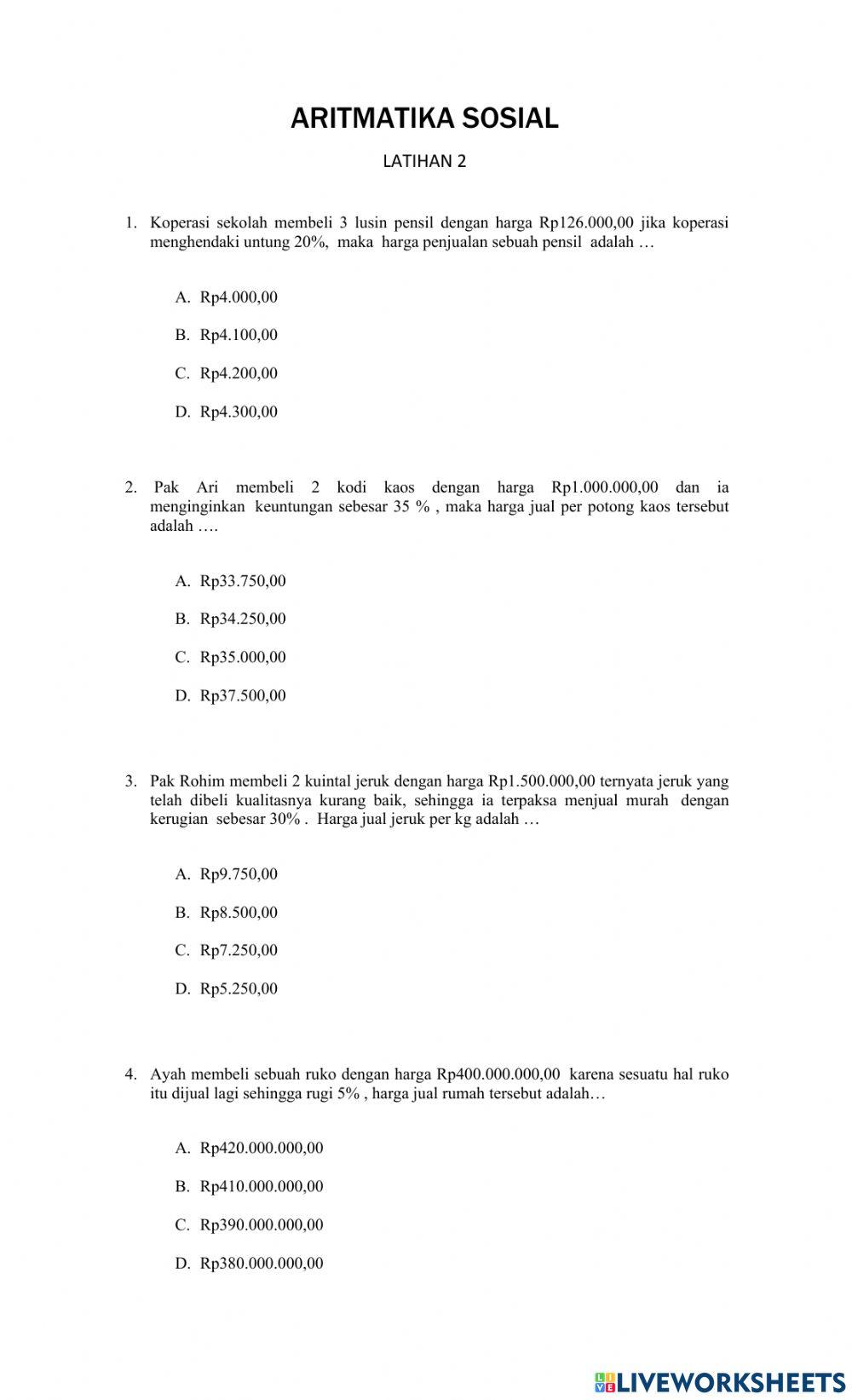 ARITMATIKA SOSIAL Latihan 2