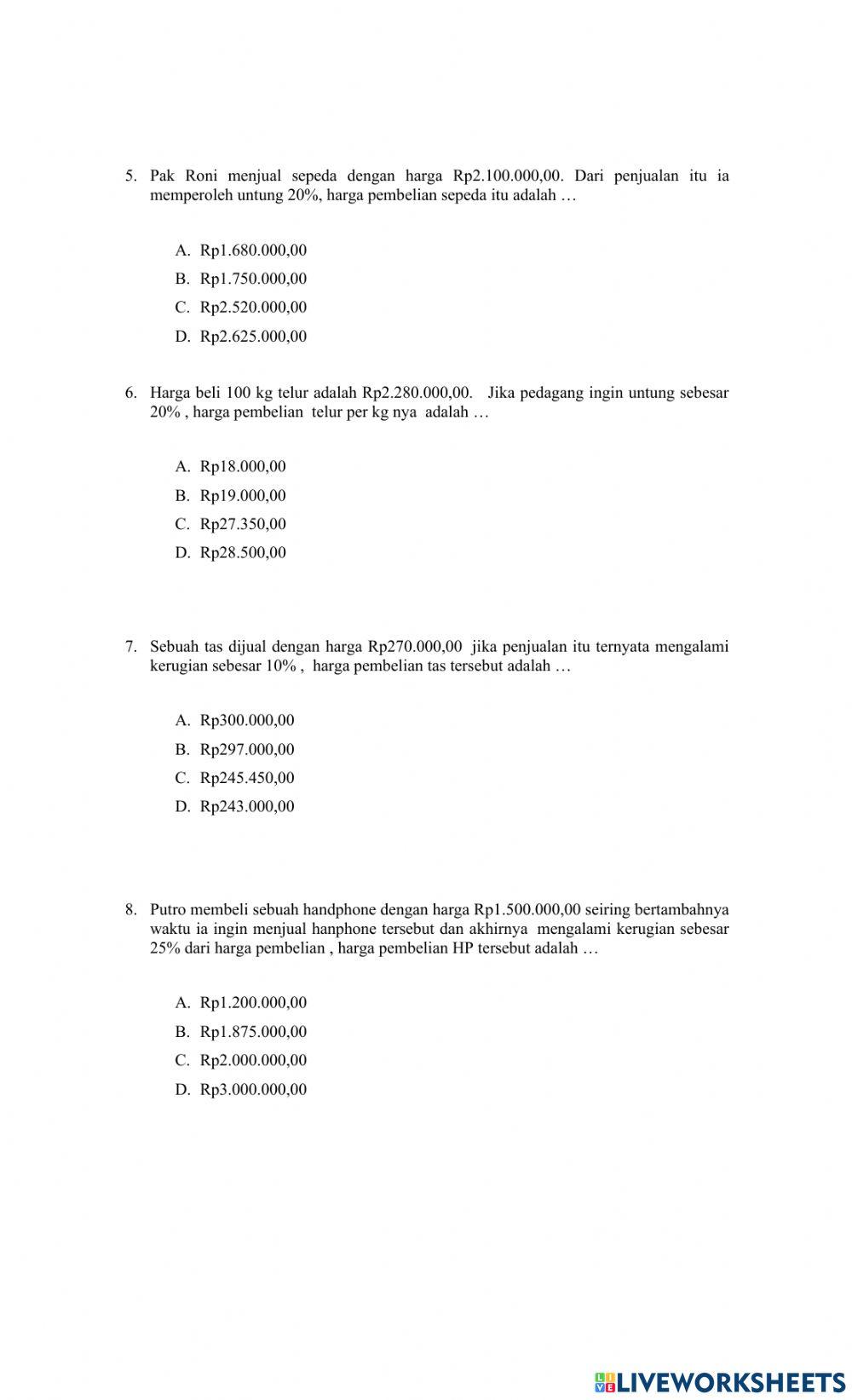 ARITMATIKA SOSIAL Latihan 2