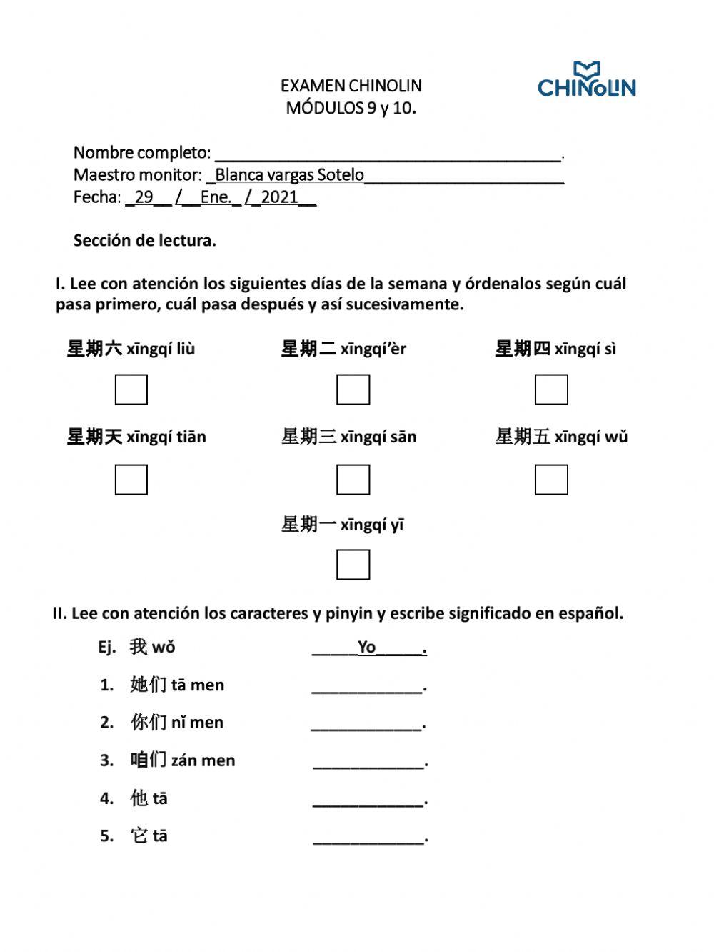 EXAMEN - CHINO MODULO 9 - 10