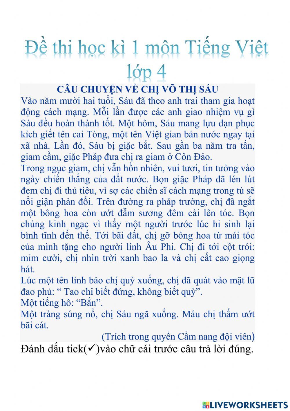 Đề cương ôn tập Tiêng Việt lớp 4 cuối học kì 1