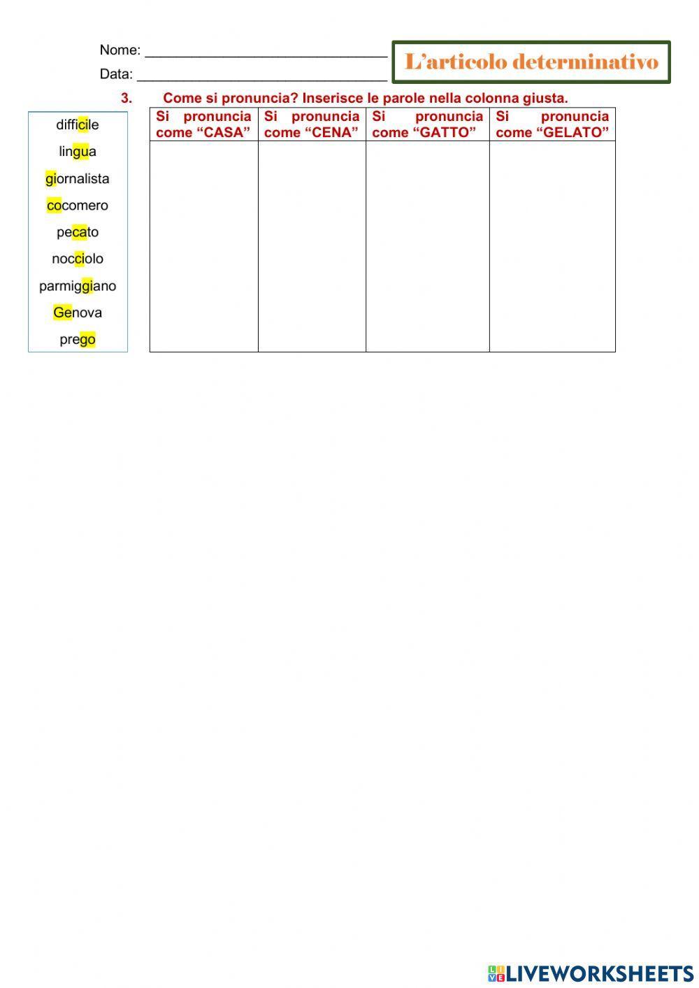 L'articolo determinativo