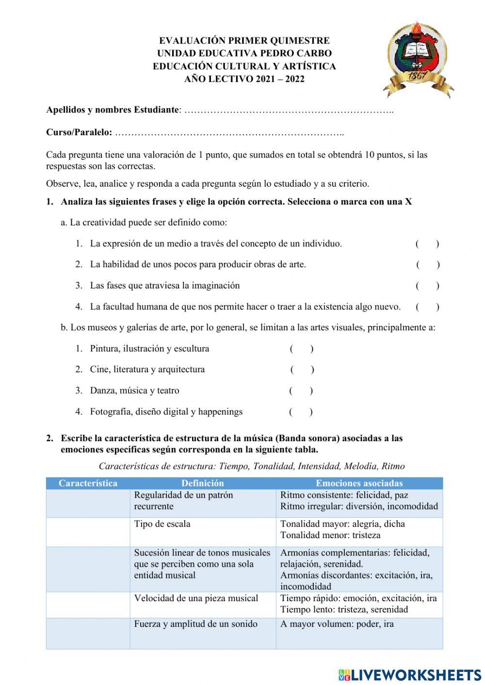 Evaluación Primer Quimestre