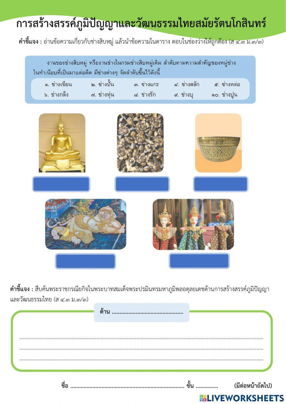 ม.3 ภูมิปัญญาและวัฒนธรรมไทยสมัยรัตนโกสินทร์
