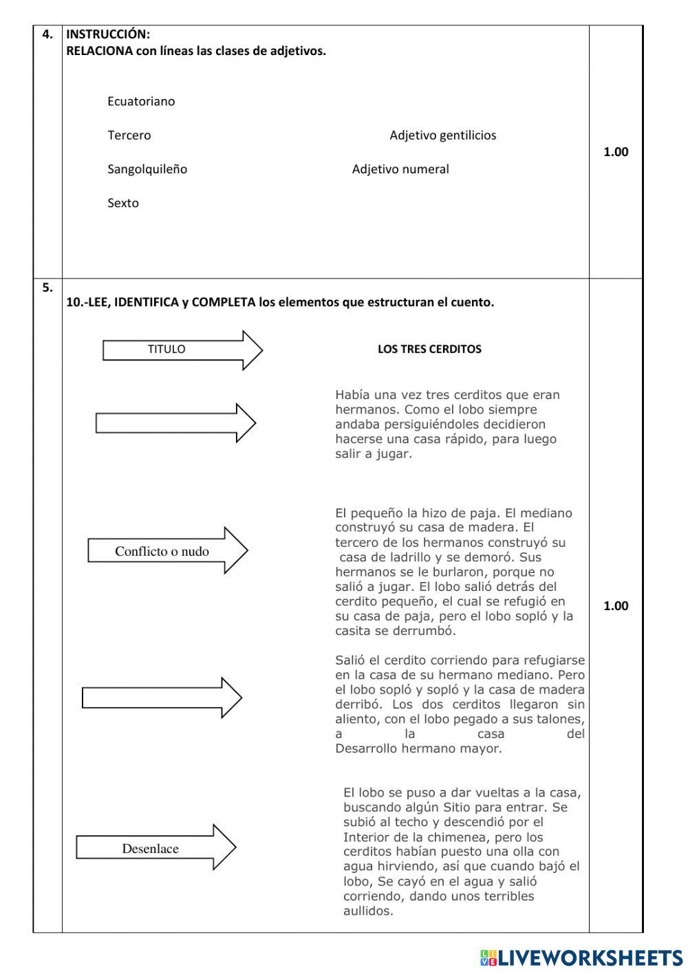 Evaluación quimestral Lengua y Literatura